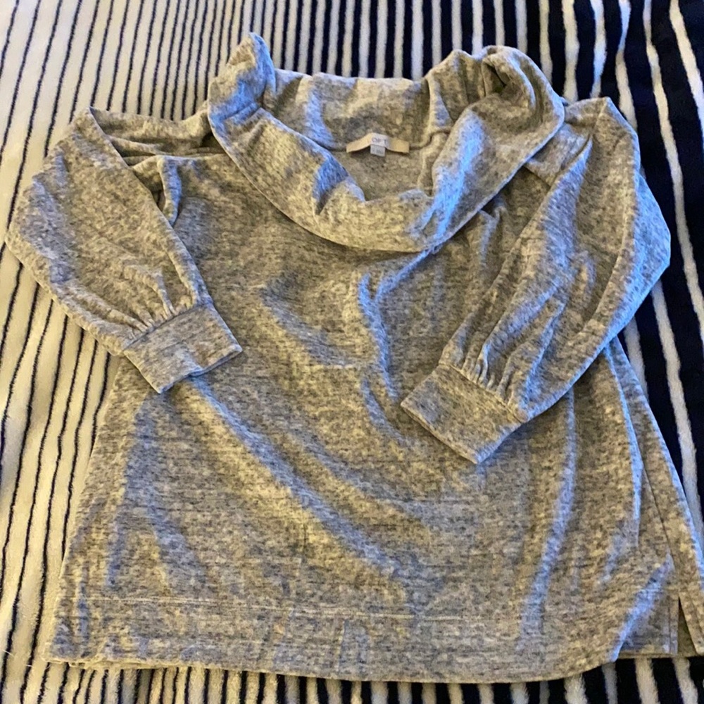 NWOT Loft Super Soft Velour Off Shoulder Heather Grey Sweatshirt Top Size Small